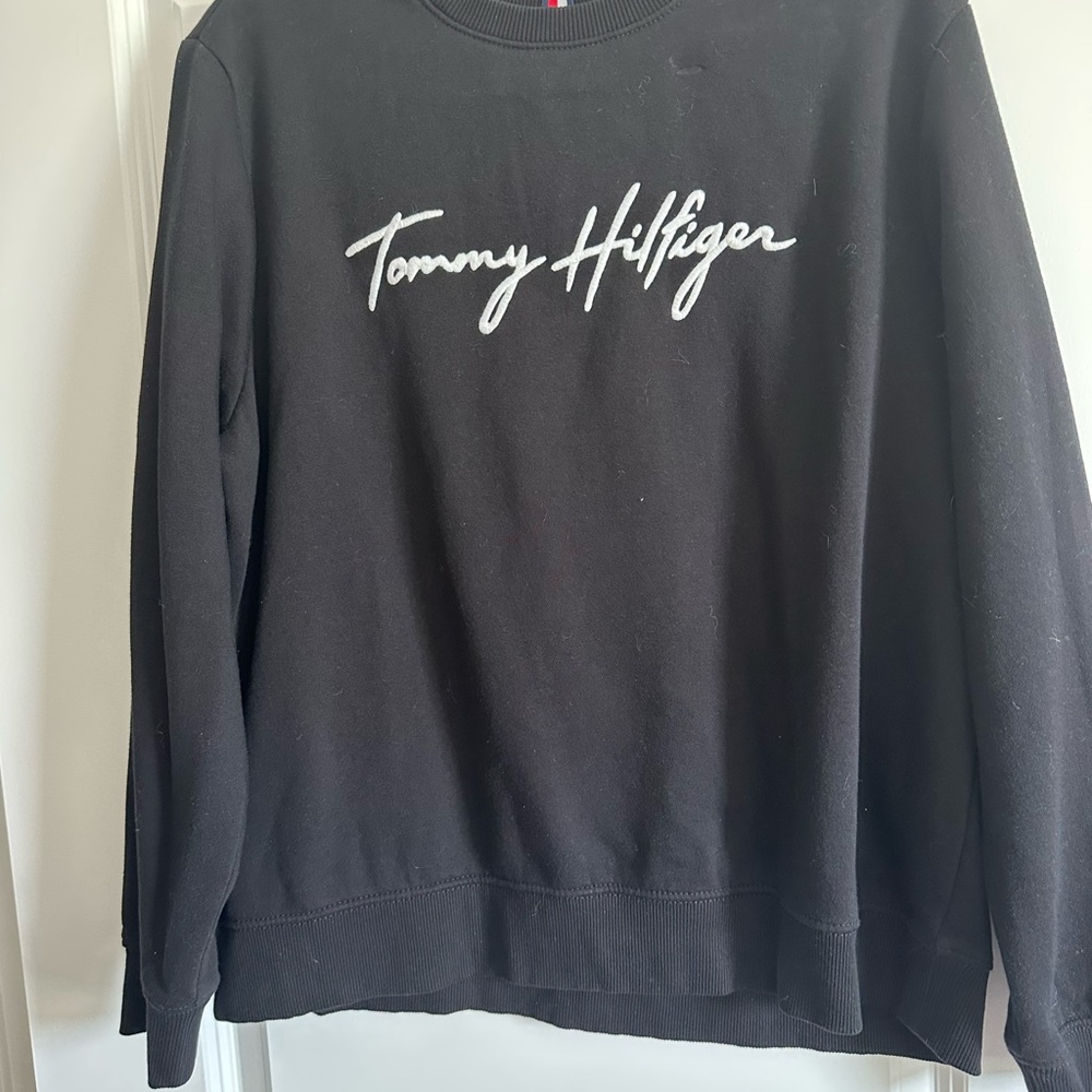 Tommy Hilfiger Black Crewneck with White Script Logo
